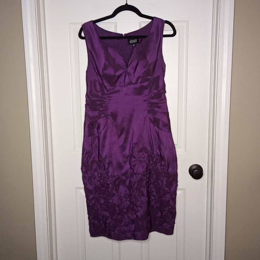 Adrianna Papell Eggplant Purple Sleeveless Dress Fabric Rose See Measure…